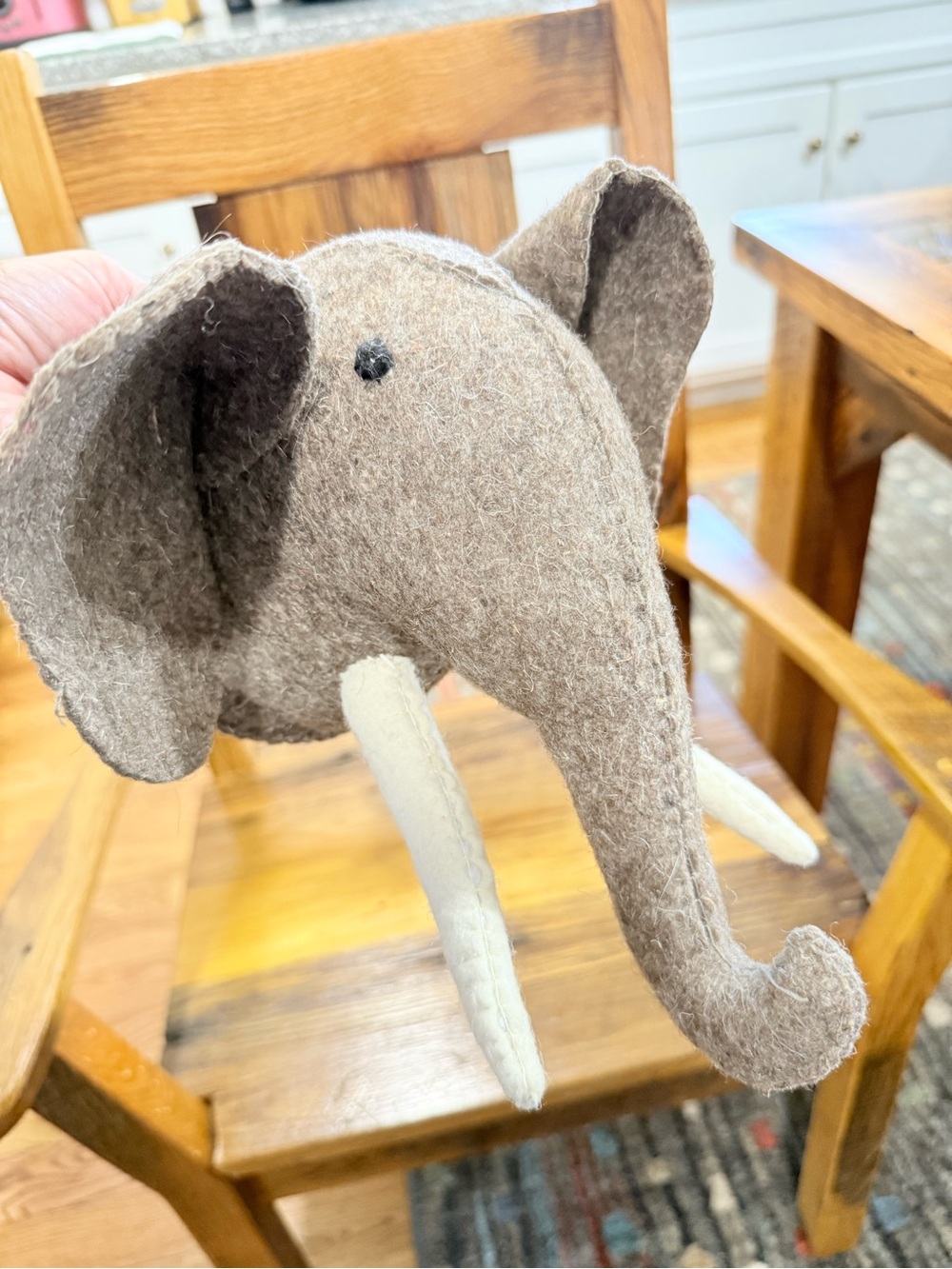 Mud Pie Felt Elephant Head Wall Accent with Cream Tusks